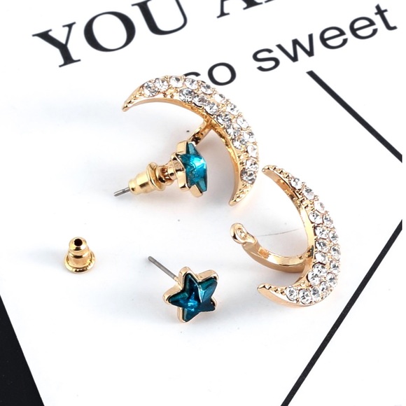 Turquoise Star Gold/Crystal Earring Jacket - Picture 5 of 6